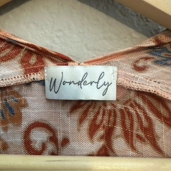 Wonderly Boho Viscose Swim Cover-Up One Size Peach Floral Paisley Kimono Chic - Picture 8 of 11